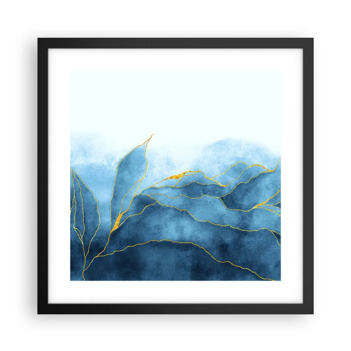 Poster in einem schwarzem Rahmen - Blau im Gold - 40x40 cm
