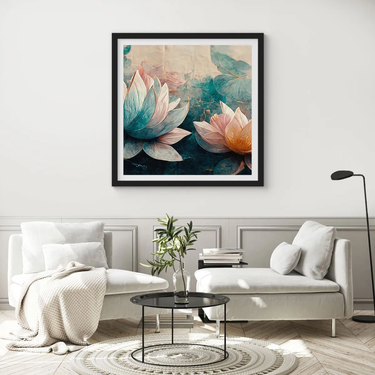 Poster in einem schwarzem Rahmen - Seesterne - 60x60 cm