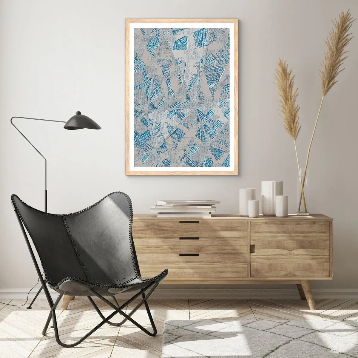 Poster in einem Rahmen aus heller Eiche - In einem blaugrauen Labyrinth - 61x91 cm