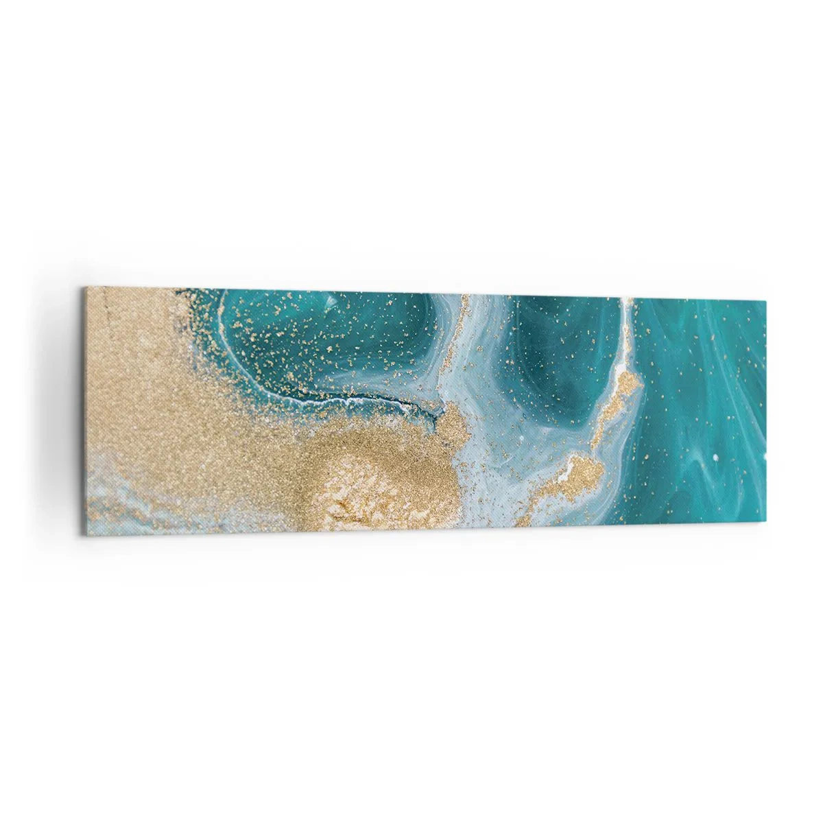Bild auf Leinwand - Leinwandbild - Abstrakter Wirbel in Türkis- und Goldtönen - 160x50cm - Ein Strudel aus Gold und Türkis - Moderne Wanddekoration für Wohnzimmer und Schlafzimmer ARTTOR