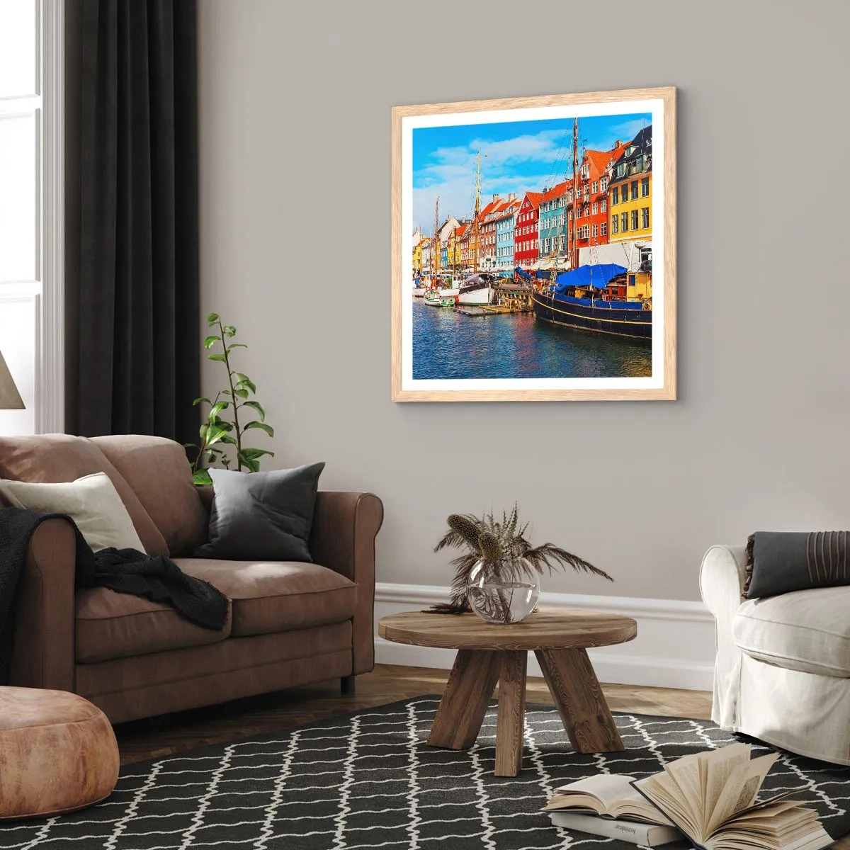 Poster in einem Rahmen aus heller Eiche - Fröhlicher Kai - 30x30 cm