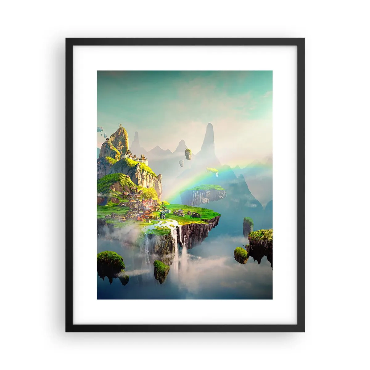 Poster in einem schwarzem Rahmen - Mitten am Himmel - glückliche Inseln - 40x50 cm