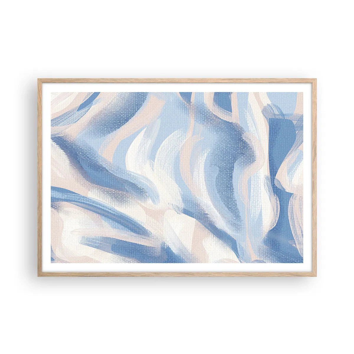 Poster in einem Rahmen aus heller Eiche - Blaue Wellen - 100x70 cm