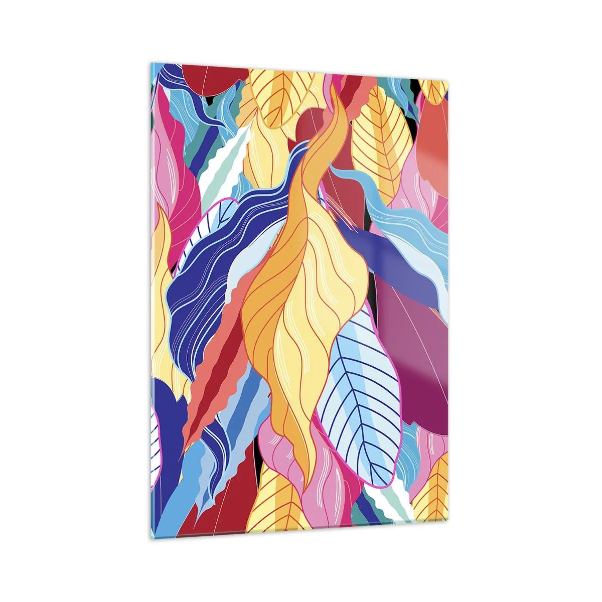 Glasbild - Bild auf glas - Bunte abstrakte Blätter auf einem Glashintergrund - 50x70cm - Buntes Durcheinander - Moderne Wanddekoration für Wohnzimmer und Schlafzimmer ARTTOR