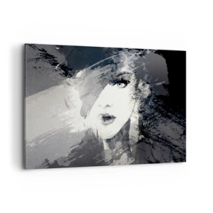 Bild auf Leinwand - Leinwandbild - Ein abstraktes Frauenporträt in Grautönen mit zarten Akzenten. - 120x80cm - Hinter einem grauen Schleier - Moderne Wanddekoration für Wohnzimmer und Schlafzimmer ARTTOR