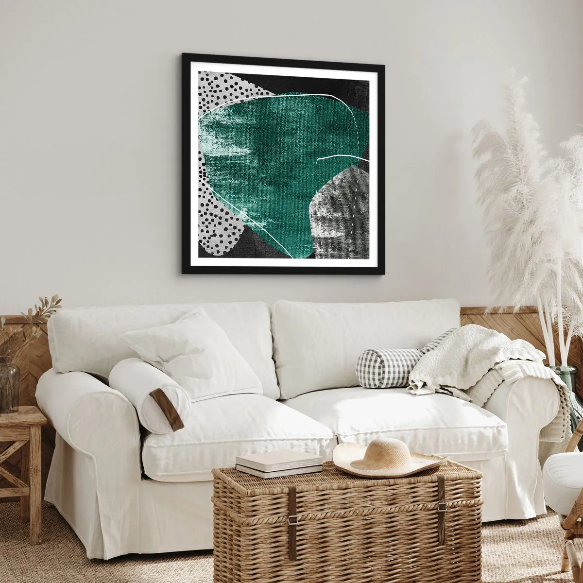 Poster in einem schwarzem Rahmen - Bunte Abstraktion mit Blattgold - 60x60 cm