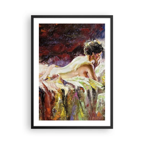 Poster in einem schwarzem Rahmen - Künstlerischer Akt einer Frau in farbenfroher Umgebung - 50x70cm - Venus in Gedanken - Moderne Wanddekoration für Wohnzimmer und Schlafzimmer ARTTOR