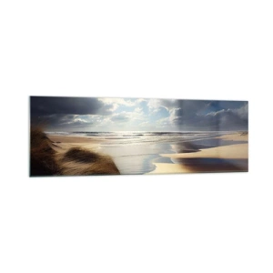 Glasbild - Bild auf glas - Ein wilder Strand mit Dünen und blauem Himmel - 160x50cm - Strand, wilder Strand - Moderne Wanddekoration für Wohnzimmer und Schlafzimmer ARTTOR