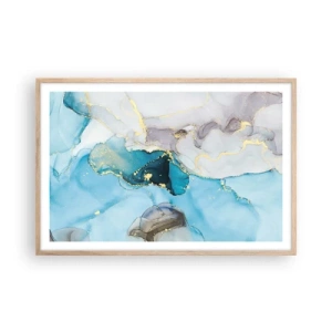 Poster in einem Rahmen aus heller Eiche - Eine Studie über das Zusammentreffen von Grau und Türkis - 91x61 cm