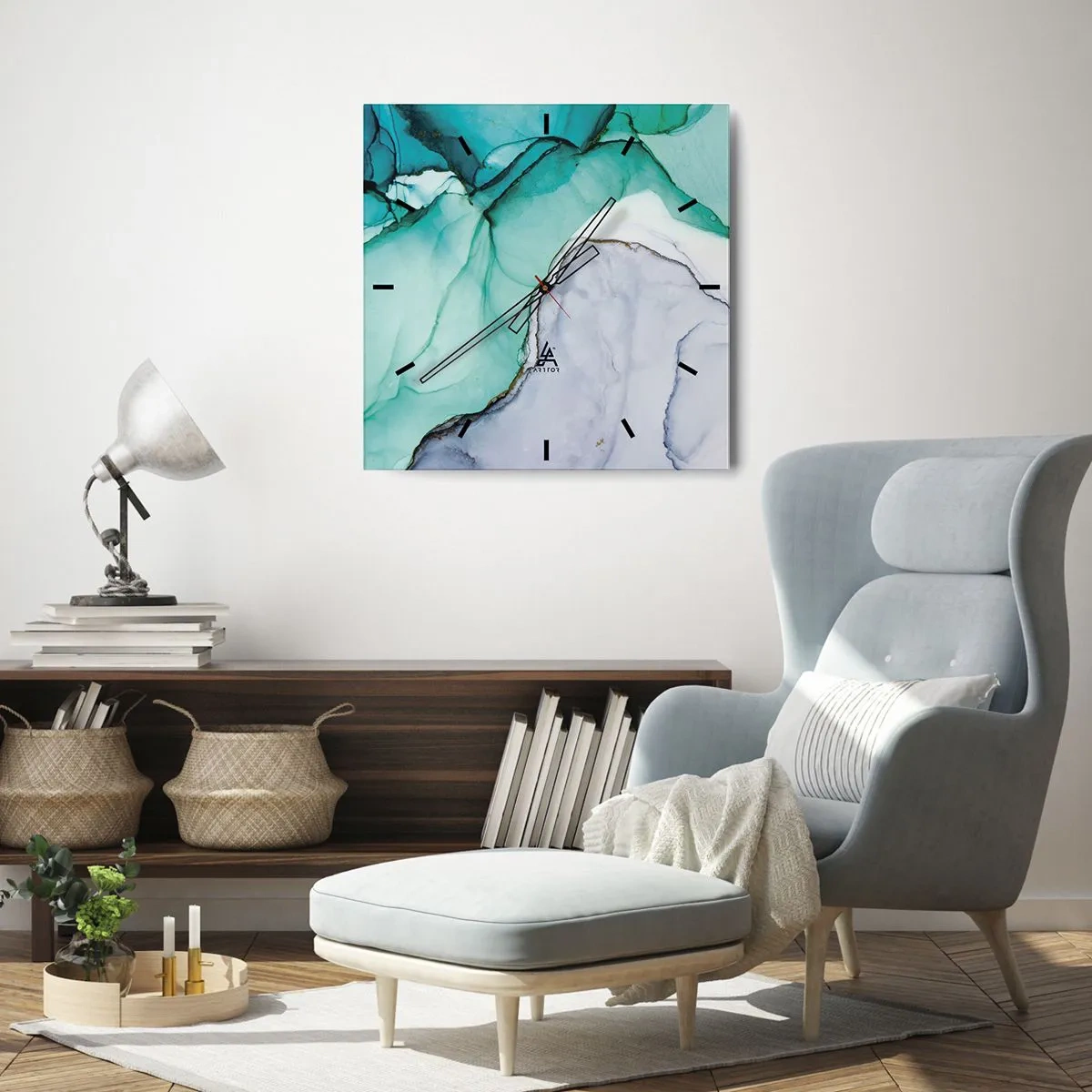 Wanduhr - Glasuhr - Eine Studie in Türkis - 30x30 cm