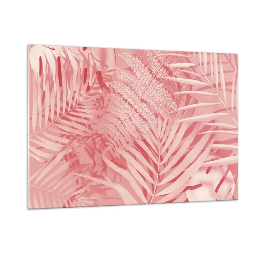 Glasbild - Bild auf glas - Rosa tropische Blätter in einer modernen Komposition - 120x80cm - Rosa Konzept - Moderne Wanddekoration für Wohnzimmer und Schlafzimmer ARTTOR