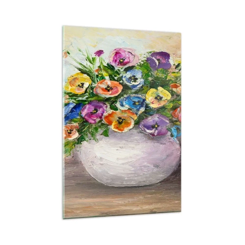 Glasbild - Bild auf glas - Ein bunter Blumenstrauß in einer weißen Vase - 80x120cm - Stillleben mit einer weißen Vase - Moderne Wanddekoration für Wohnzimmer und Schlafzimmer ARTTOR