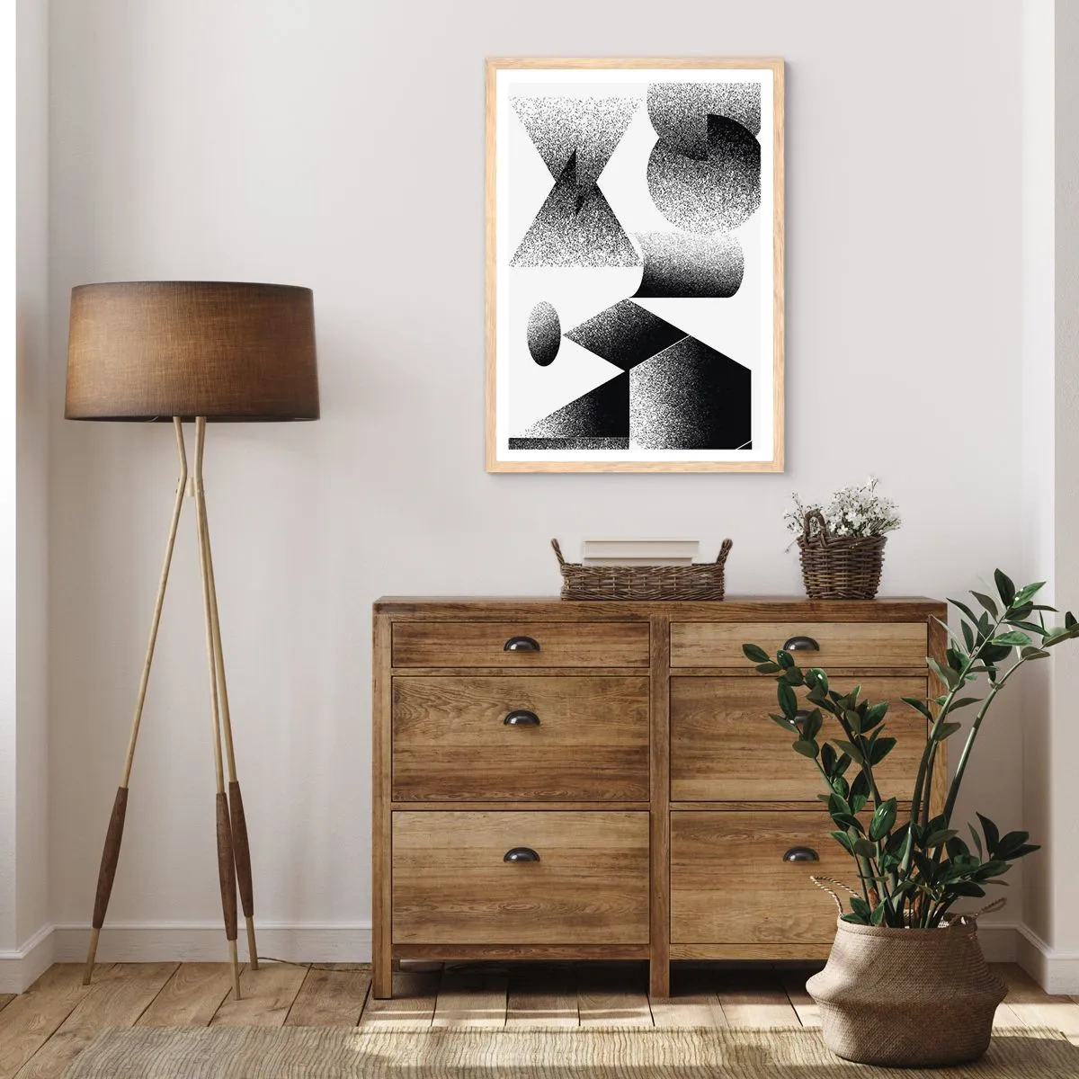 Poster in einem Rahmen aus heller Eiche - Winkel und Ovale - 61x91 cm