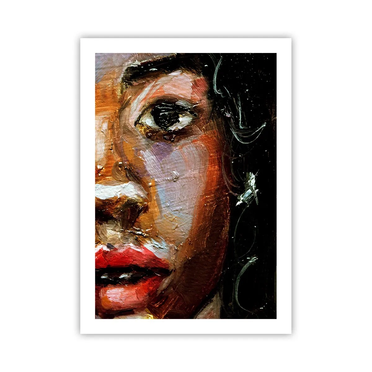 Poster - Ein abstraktes Porträt einer Frau in intensiven Farben mit ausdrucksstarkem Blick. - 50x70cm - Schwarz und Glanz - Moderne Wanddekoration für Wohnzimmer und Schlafzimmer ARTTOR
