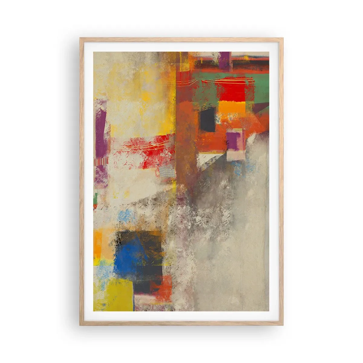 Poster in einem Rahmen aus heller Eiche - Geometrie der Farben - 70x100 cm