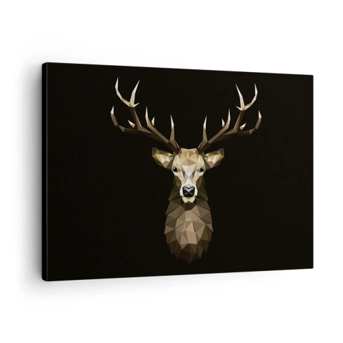 Bild auf Leinwand - Leinwandbild - Geometrisches Polygon Hirsch auf schwarzem Hintergrund - 70x50cm - Kubistischer Hirsch - Moderne Wanddekoration für Wohnzimmer und Schlafzimmer ARTTOR