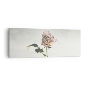 Bild auf Leinwand - Leinwandbild - Eine zarte Rose vor einem hellen Himmel mit fliegenden Vögeln - 140x50cm - Begrüßung des Frühlings - Moderne Wanddekoration für Wohnzimmer und Schlafzimmer ARTTOR