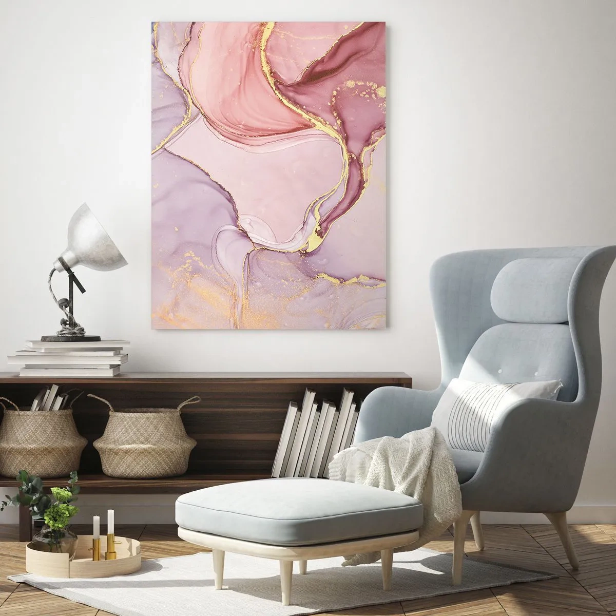 Glasbild - Bild auf glas - Zarte abstrakte Muster in Rosa- und Goldtönen - 70x100cm - Eine Liebkosung der Farben - Moderne Wanddekoration für Wohnzimmer und Schlafzimmer ARTTOR