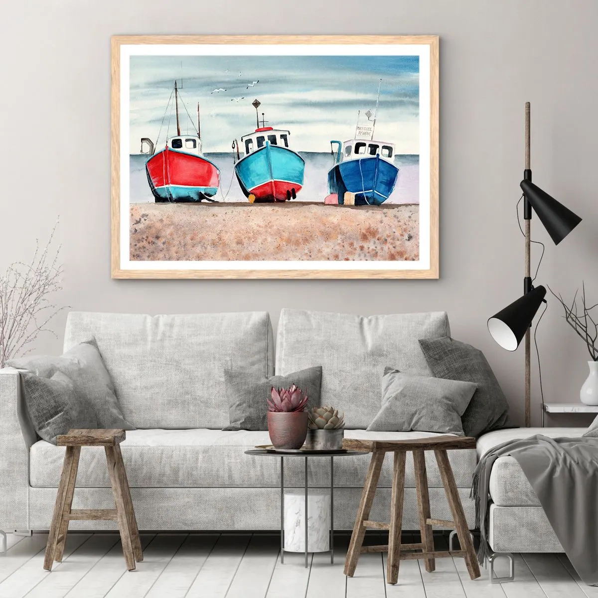 Poster in einem Rahmen aus heller Eiche - Bereit zum Fang - 50x40 cm