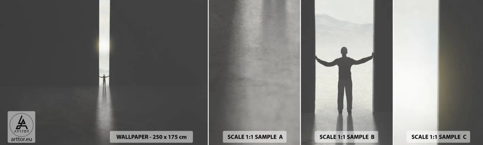 Fototapetenmuster Standard Eco - Ein Schritt in eine strahlende Zukunft - Abstraktion, Mann, Stück - 100x30 cm