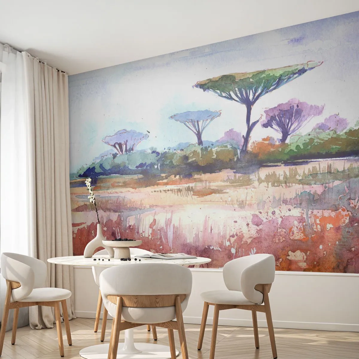 Selbstklebende Fototapete Deluxe Sticker - Savannah-Farben - Landschaft, Savanne, Afrika - 200x140 cm