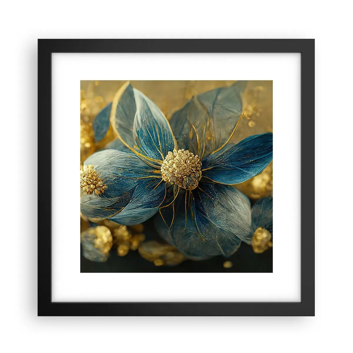 Poster in einem schwarzem Rahmen - Mit Gold blühen - 30x30 cm