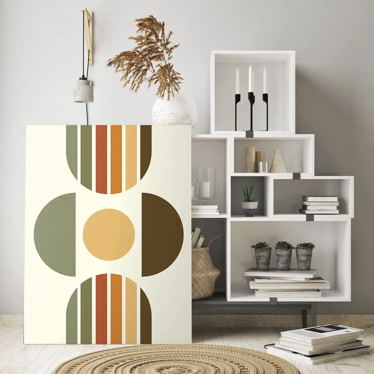 Glasbild - Bild auf glas - Abstraktes geometrisches Design mit Erdtönen und kräftigen Formen - 50x70cm - In Erdtönen - Moderne Wanddekoration für Wohnzimmer und Schlafzimmer ARTTOR