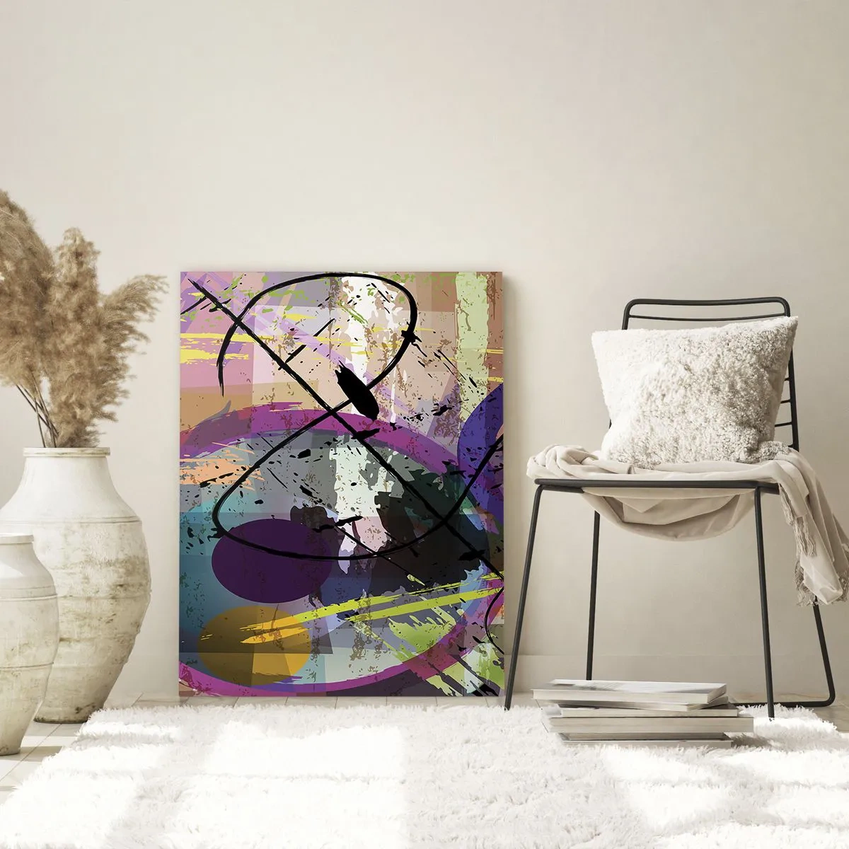 Glasbild - Bild auf glas - Ein farbenfrohes abstraktes Muster mit dynamischen Linien und Formen. - 80x120cm - Du kannst geradeaus oder umhergehen - Moderne Wanddekoration für Wohnzimmer und Schlafzimmer ARTTOR