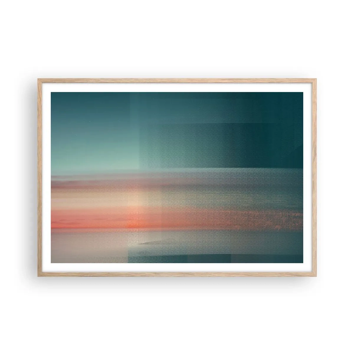 Poster in einem Rahmen aus heller Eiche - Abstraktion: Lichtwellen - 100x70 cm
