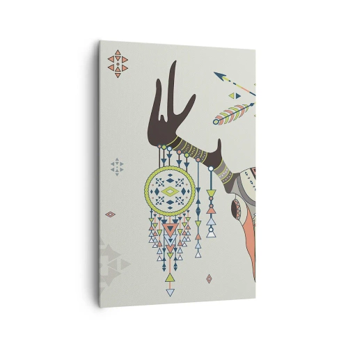 Bild auf Leinwand - Leinwandbild - Boho Deko mit Hirschschädel und Traumfänger - 80x120cm - Indische Jägertrophäe - Moderne Wanddekoration für Wohnzimmer und Schlafzimmer ARTTOR