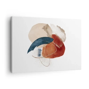 Bild auf Leinwand - Leinwandbild - Eine abstrakte Komposition mit Punkten in erdigen und marineblauen Farbtönen. - 70x50cm - Ovale Komposition - Moderne Wanddekoration für Wohnzimmer und Schlafzimmer ARTTOR