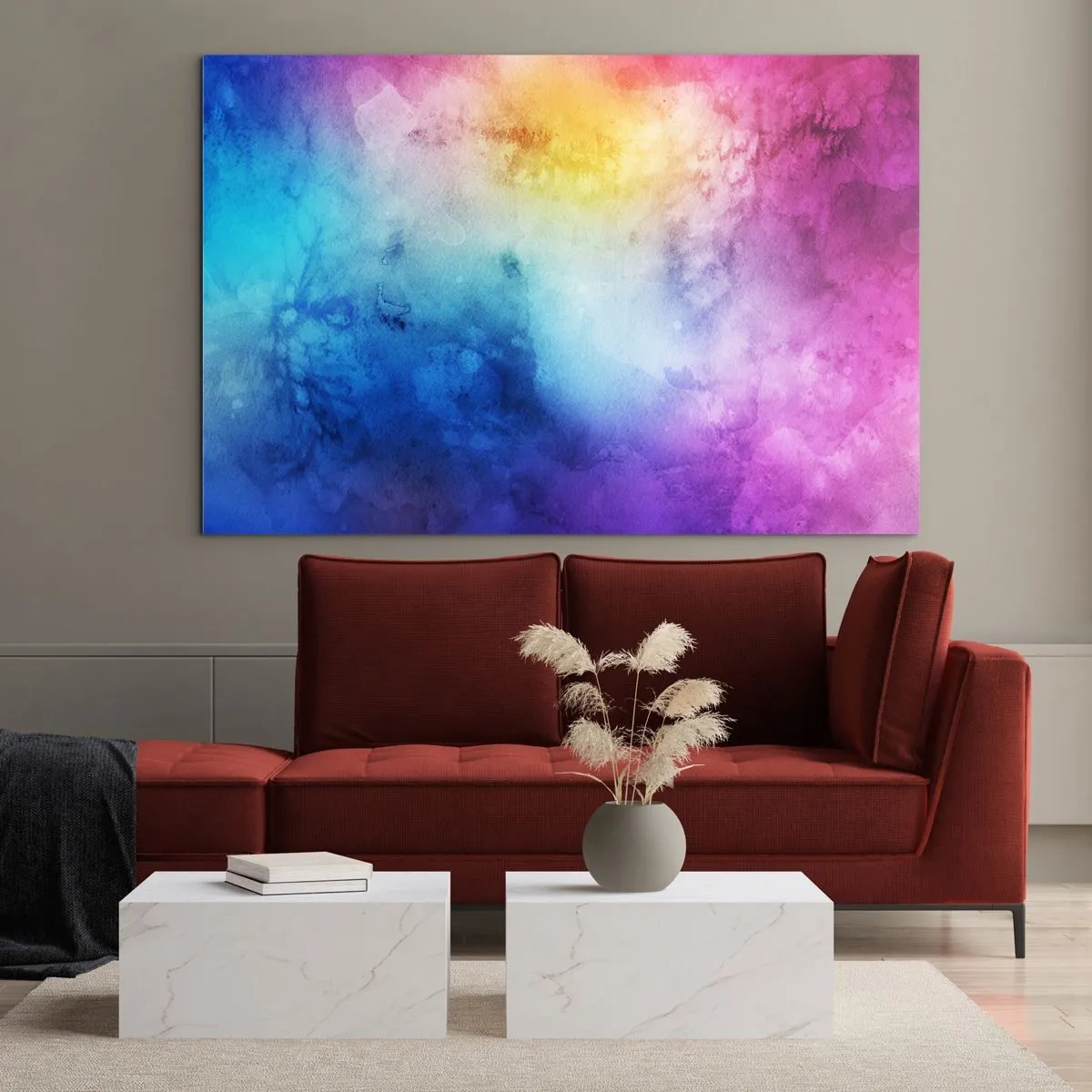 Glasbild - Bild auf glas - Abstrakte Komposition in Regenbogenfarben mit Aquarelleffekt - 120x80cm - Fast auf Wolke sieben - Moderne Wanddekoration für Wohnzimmer und Schlafzimmer ARTTOR