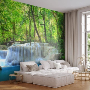 Maßgeschneiderte selbstklebende Fototapete Deluxe Sticker - In Türkis und Grün ertrinken - Landschaft, Wasserfall, Kaskade