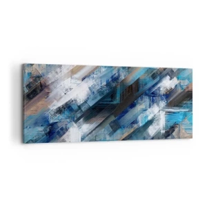 Bild auf Leinwand - Leinwandbild - Abstrakte Komposition mit blauen diagonalen Linien - 120x50cm - Auf einer blauen Diagonale - Moderne Wanddekoration für Wohnzimmer und Schlafzimmer ARTTOR