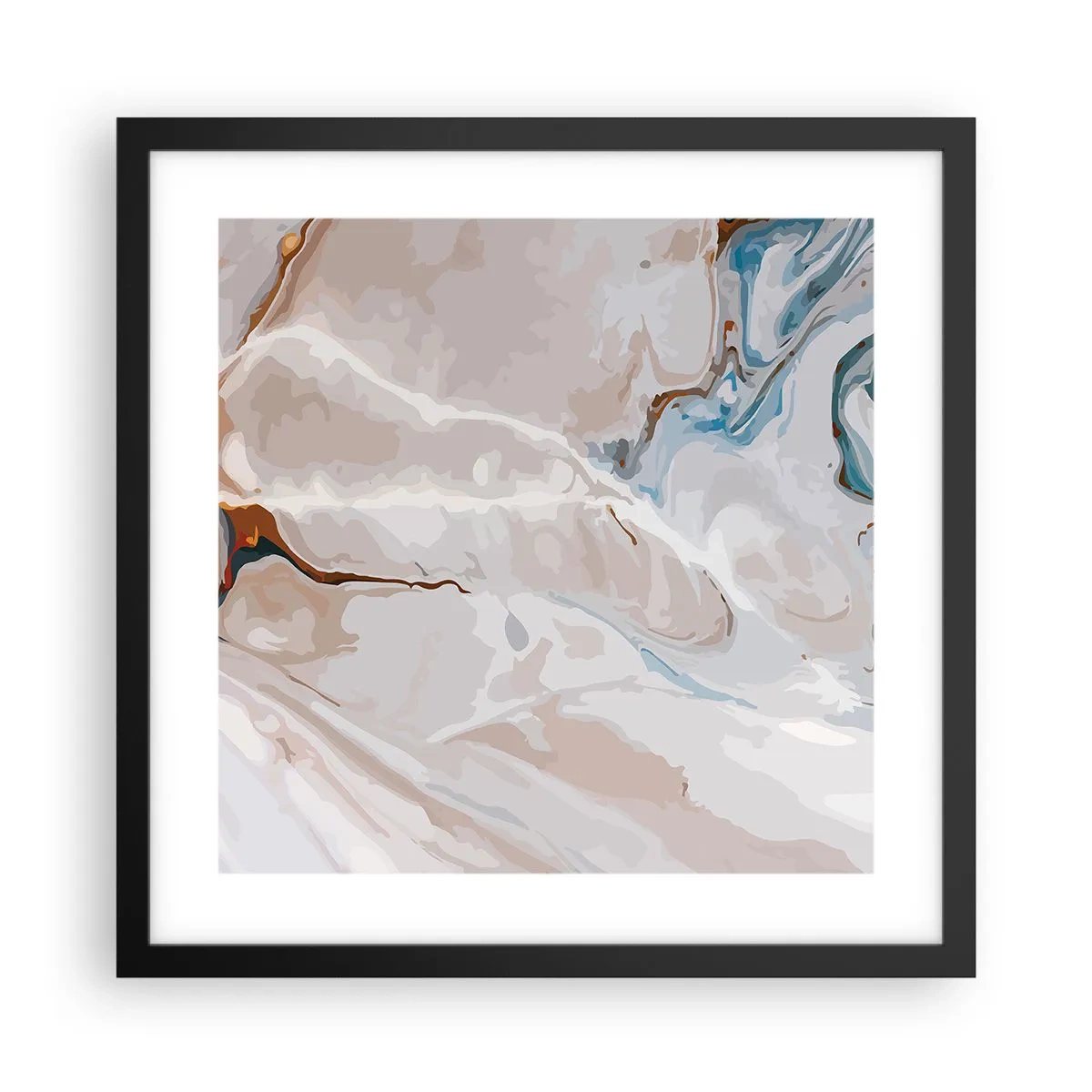 Poster in einem schwarzem Rahmen - Blau schlängelt sich unter dem Weiß - 40x40 cm