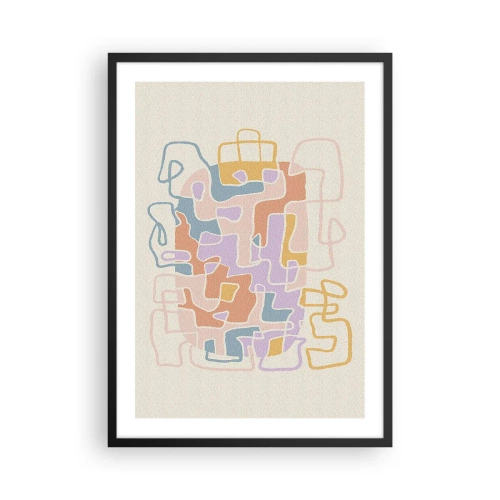 Poster in einem schwarzem Rahmen - Bunte Abstraktion mit unregelmäßigen Linien auf hellem Hintergrund - 50x70cm - Labyrinth – ein freudiges Abenteuer - Moderne Wanddekoration für Wohnzimmer und Schlafzimmer ARTTOR