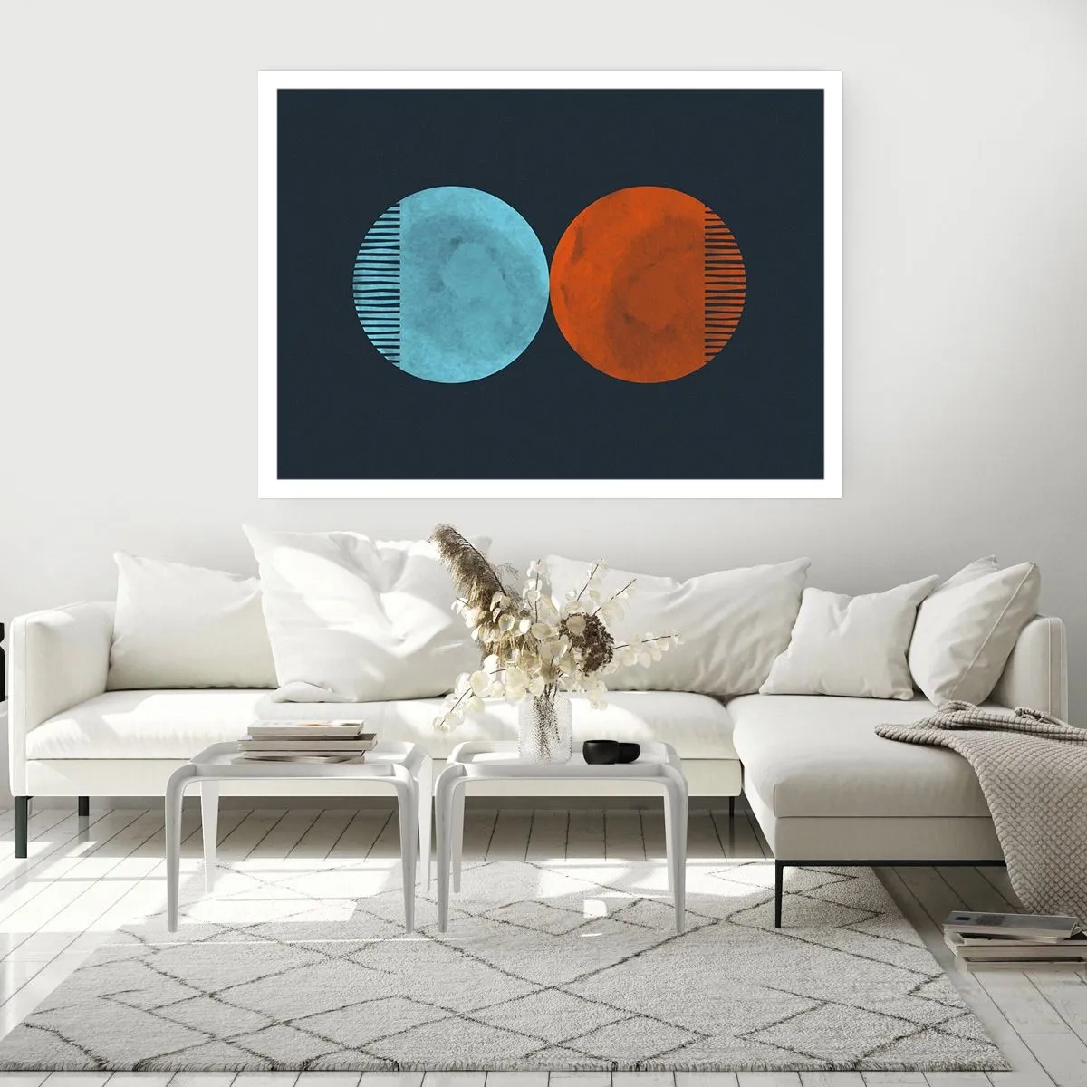 Poster - Minimalistisches Zweirad-Design in Blau und Orange - 100x70cm - Nur Geometrie? - Moderne Wanddekoration für Wohnzimmer und Schlafzimmer ARTTOR