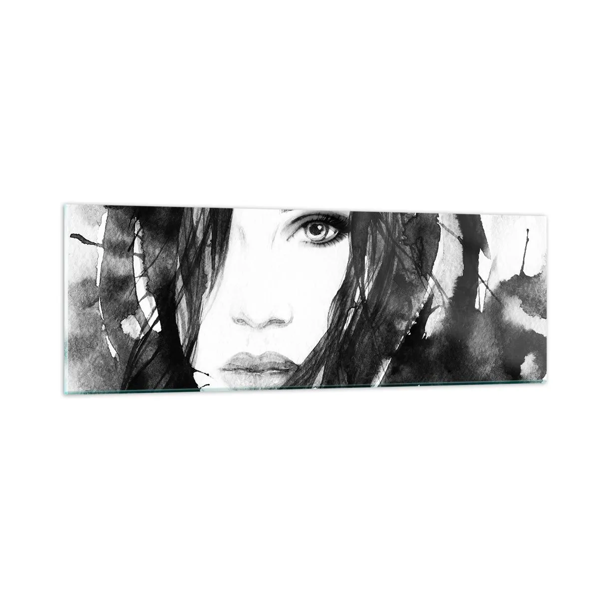 Glasbild - Bild auf glas - Porträt einer Dame in Schwarzweiß - 90x30 cm