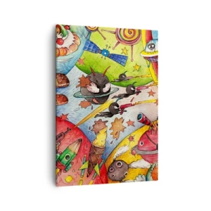Bild auf Leinwand - Leinwandbild - Eine bunte Weltraumszene voller Kinder und Raumschiffe - 50x70cm - Tolles Weltraumabenteuer - Moderne Wanddekoration für Wohnzimmer und Schlafzimmer ARTTOR