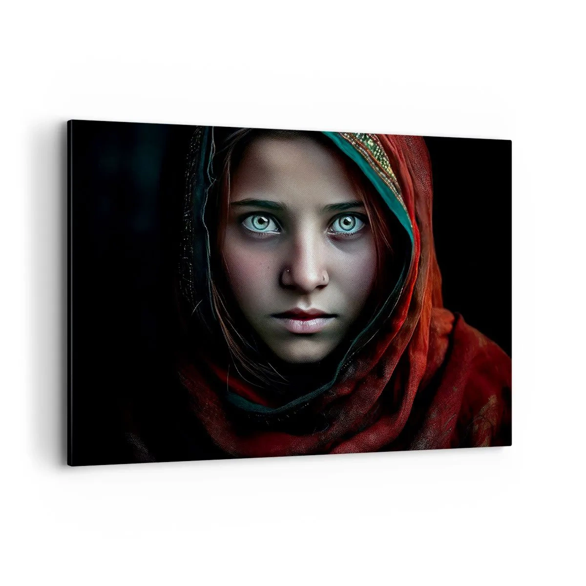 Bild auf Leinwand - Leinwandbild - Porträt einer Frau mit intensivem Blick in warmen Farben - 100x70cm - Prinzessin aus dem Osten - Moderne Wanddekoration für Wohnzimmer und Schlafzimmer ARTTOR