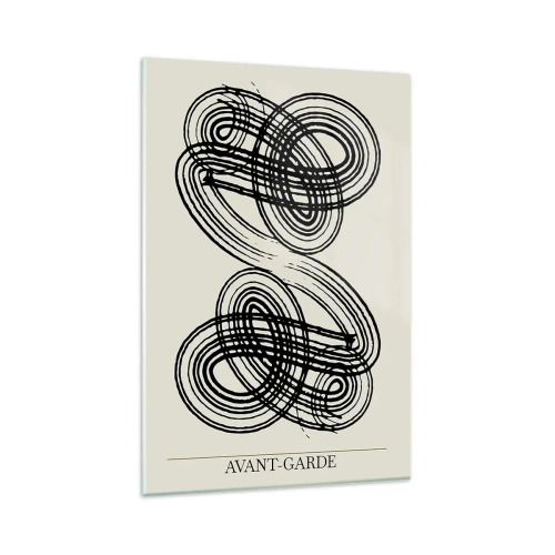 Glasbild - Bild auf glas - Abstrakte schwarze Linien auf hellem Hintergrund im Avantgarde-Stil. - 80x120cm - Es kam spontan heraus - Moderne Wanddekoration für Wohnzimmer und Schlafzimmer ARTTOR