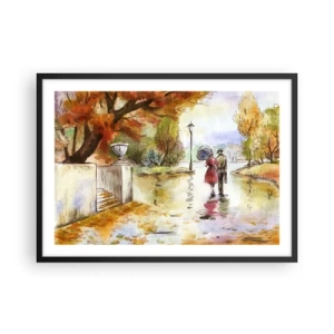 Poster in einem schwarzem Rahmen - Ein Spaziergang im Herbstpark mit einem Regenschirm - 70x50cm - Romantischer Herbst im Park - Moderne Wanddekoration für Wohnzimmer und Schlafzimmer ARTTOR