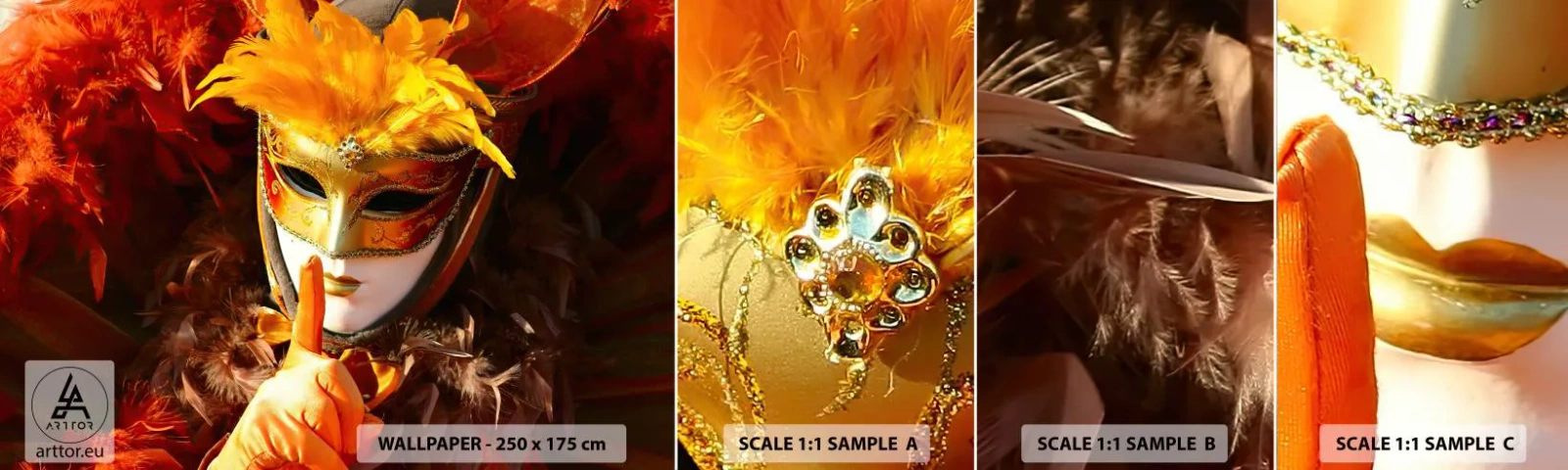 Fototapetenmuster Standard Eco - Geheimnis ist Teil des Spiels - Venezianische Maske, Stück, Venedig - 100x30 cm