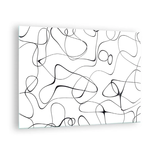 Glasbild - Bild auf glas - Abstrakte schwarze Linien auf weißem Hintergrund - 70x50cm - Lebenswege, Wechselfälle - Moderne Wanddekoration für Wohnzimmer und Schlafzimmer ARTTOR