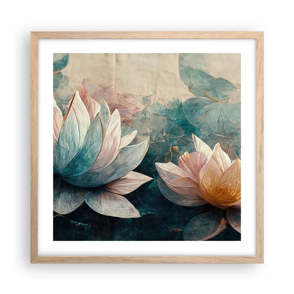 Poster in einem Rahmen aus heller Eiche - Seesterne - 50x50 cm