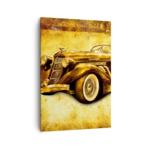 Bild auf Leinwand - Leinwandbild - Ein klassisches goldenes Retro-Cabrio vor einem Vintage-Hintergrund in warmen Farben. - 70x100cm - Elite der Elite - Moderne Wanddekoration für Wohnzimmer und Schlafzimmer ARTTOR