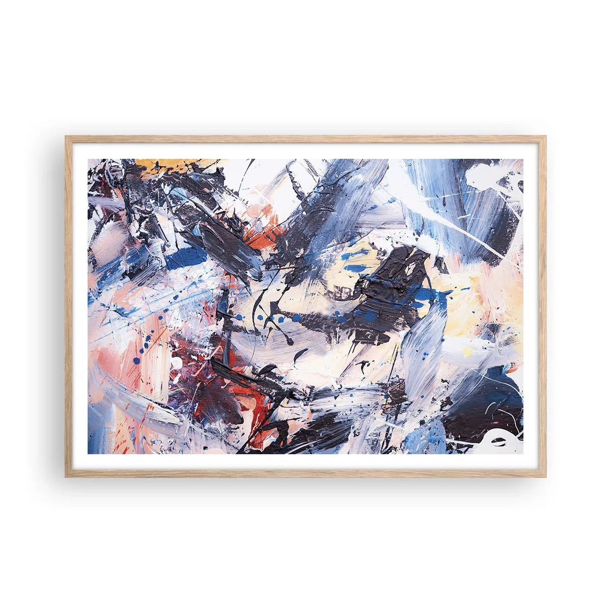 Poster in einem Rahmen aus heller Eiche - Verrückter Tanz der Abstraktion - 100x70 cm