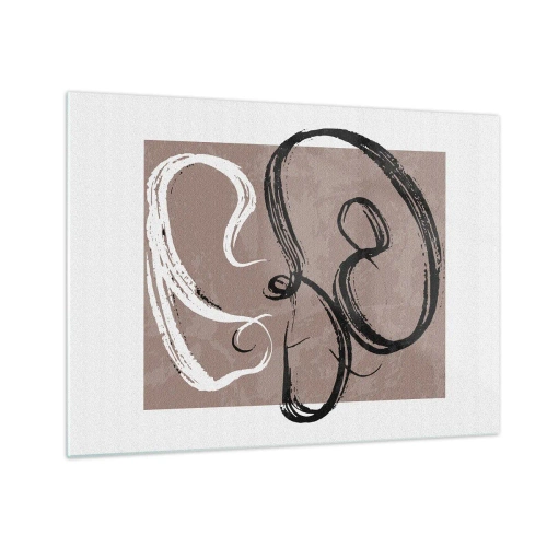 Glasbild - Bild auf glas - Dynamische Pinselstriche in Schwarz und Weiß auf beigem Hintergrund. - 70x50cm - Komposition – die Suche nach Fülle - Moderne Wanddekoration für Wohnzimmer und Schlafzimmer ARTTOR