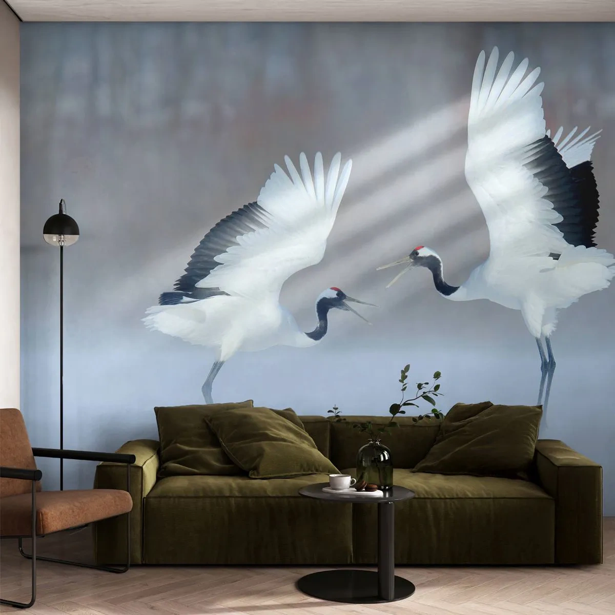 Fototapete Premium Sand - Tanz im Nebel - Winter, Vogel, Natur - 200x140 cm