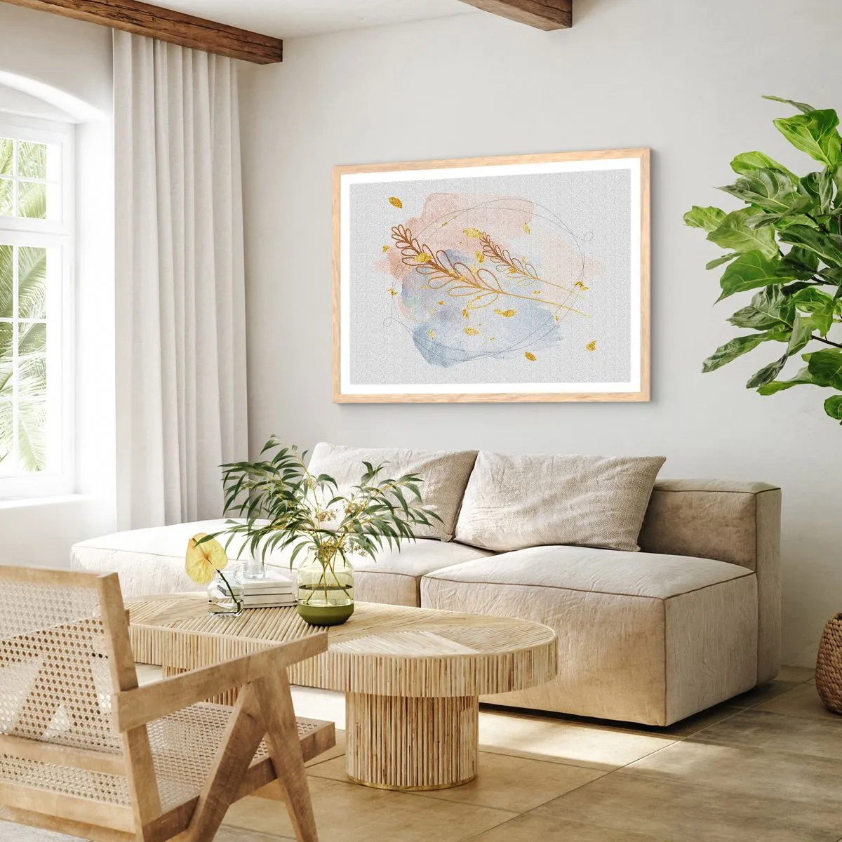 Poster in einem Rahmen aus heller Eiche - Goldenr Hauch - 100x70 cm
